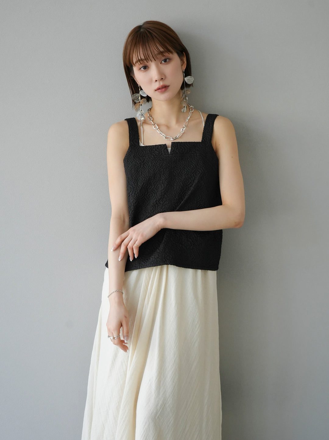 [Pre-order] Puffy Jacquard Bustier Cami Top/Black