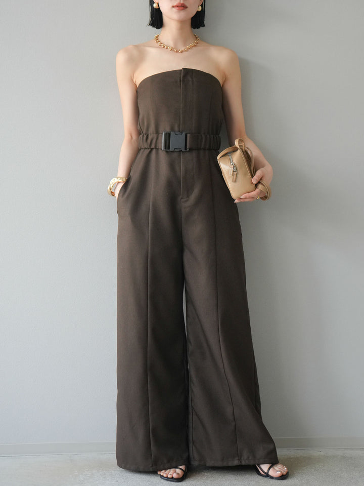 【預購】混色斜紋腰帶熊圖案工裝褲/棕色