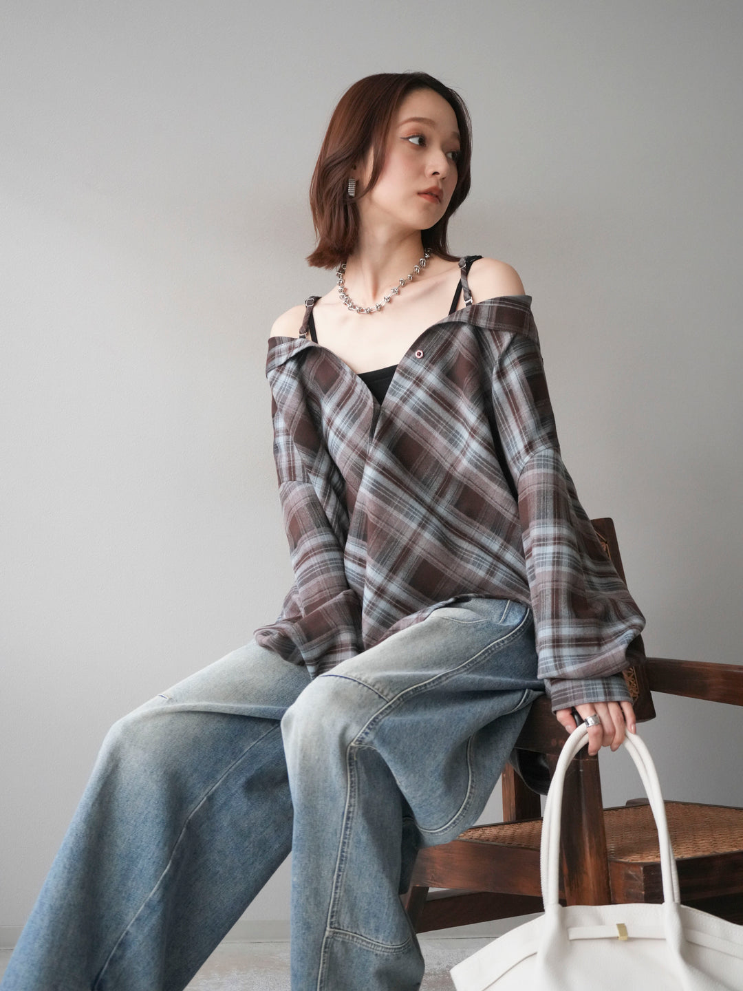 [予約]マルチウェイチェックシャツ/brownblue