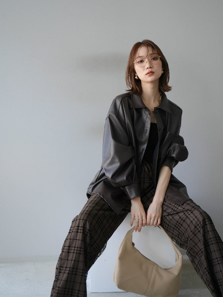 [予約]フェイクレザーシャツ/ブラウン