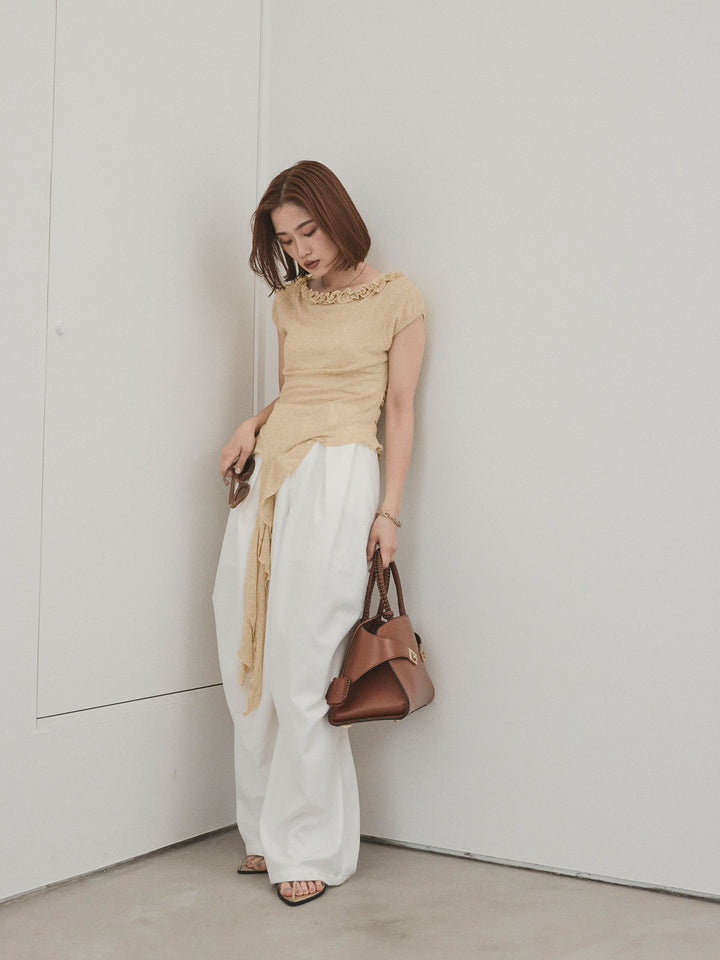 [套裝] 荷葉邊透視針織背心 + 設計環側褶褲 (2 套)