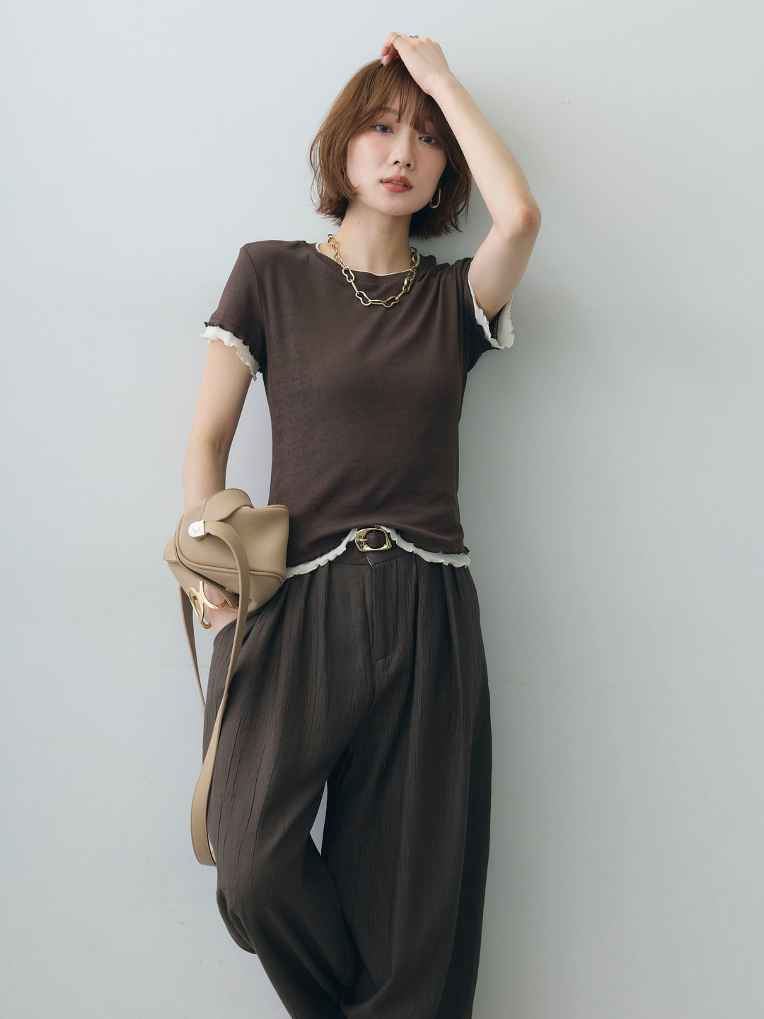 [予約]メロートリムレイヤードTEE/brown