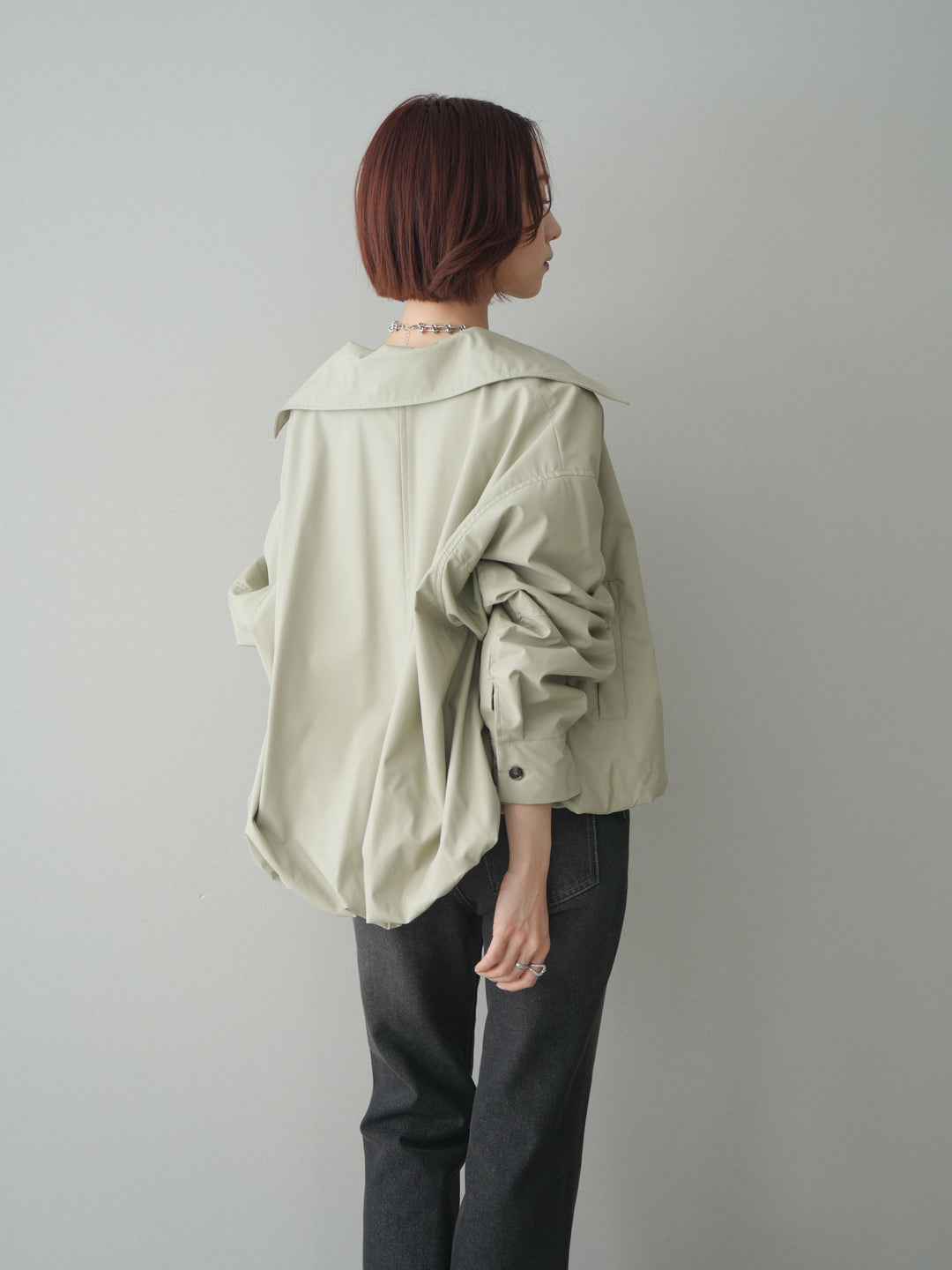 [予約]ウォッシャブルフェイクレザーバルーンジャケット/ecru