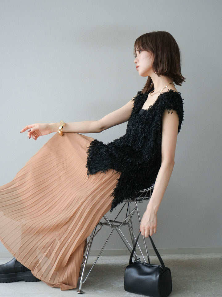 [予約]フェザーVネックベスト/ブラック