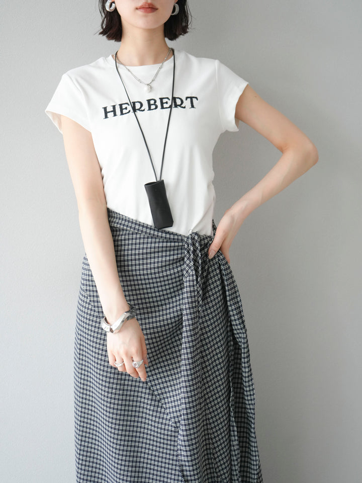 [SET]刺繍ロゴTシャツ＆レザーポーチネックレスSET +サイド巻きツイルスカート(2set)