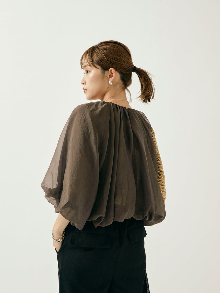 【Allure】[SET]オーガンジーバルーンショートブラウス+オーガンジーバルーンショートブラウス(2set)