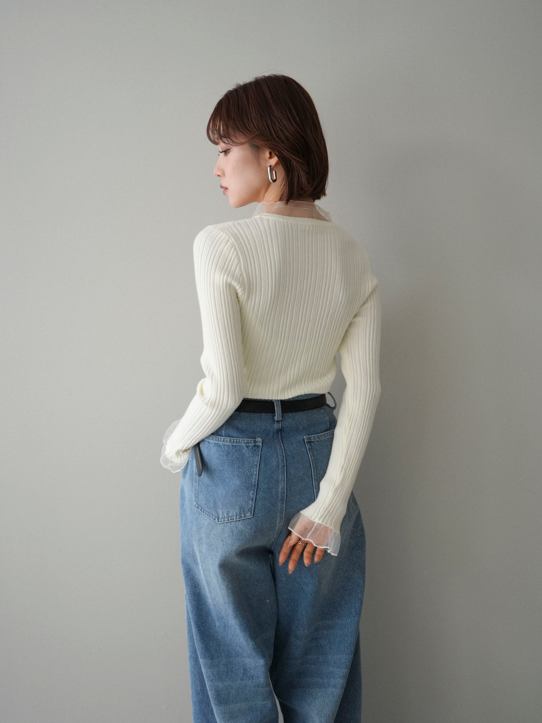 [SET]チュールドッキングリブニットトップス+チュールドッキングリブニットトップス(2set)