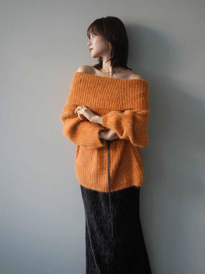 [予約]オフショルミックスニットプルオーバー/orange