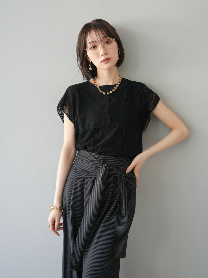 [予約]パッチワークレースフレンチプルオーバー/ブラック