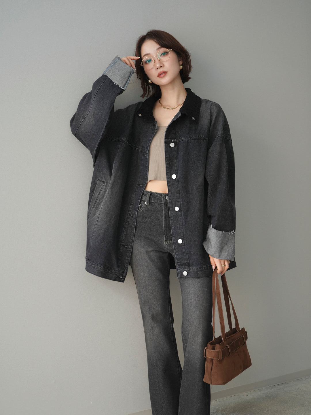 [SET]コーデュロイ×デニムミドルジャケット+フレアデニムパンツ(2set)