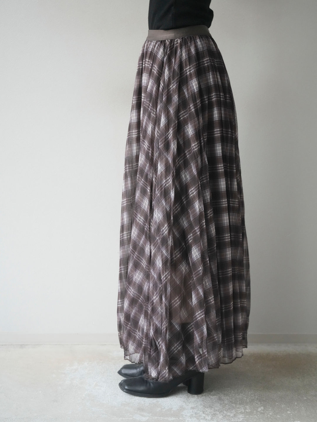 [予約]チェック柄ワッシャープリーツスカート/brown