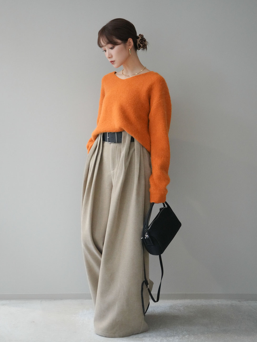 [予約]ベルトデザインループコールテンワイドパンツ(ベルト付き)/beige