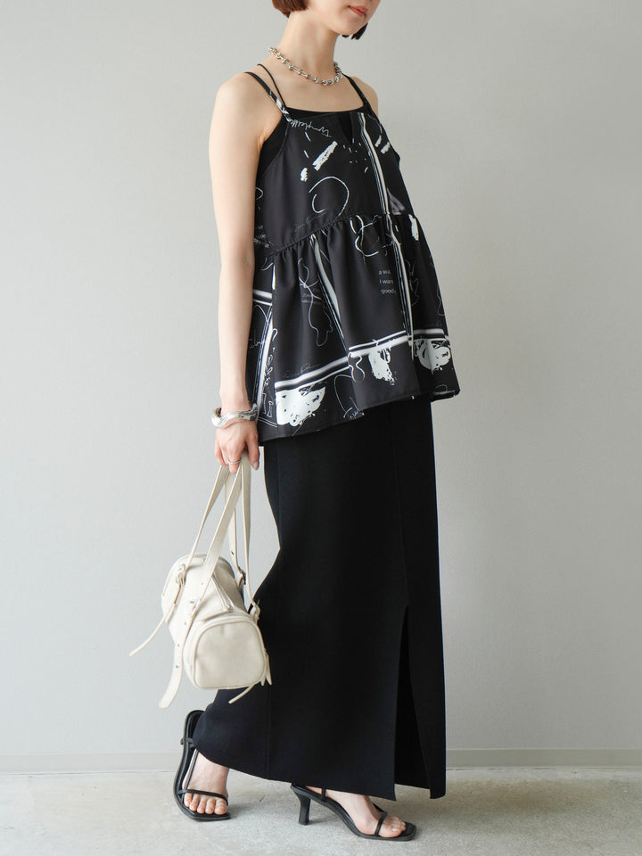 [予約]レーヨンポリIラインニットスカート/ブラック