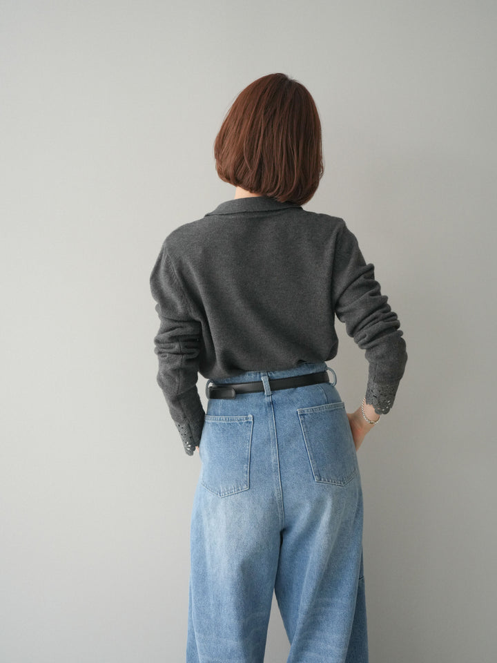 [SET]スカラップレース袖襟付きニットトップス+選べるアクセセット(2set)