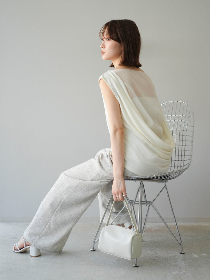 [預訂] 雙向透視多層垂墜上衣/象牙色