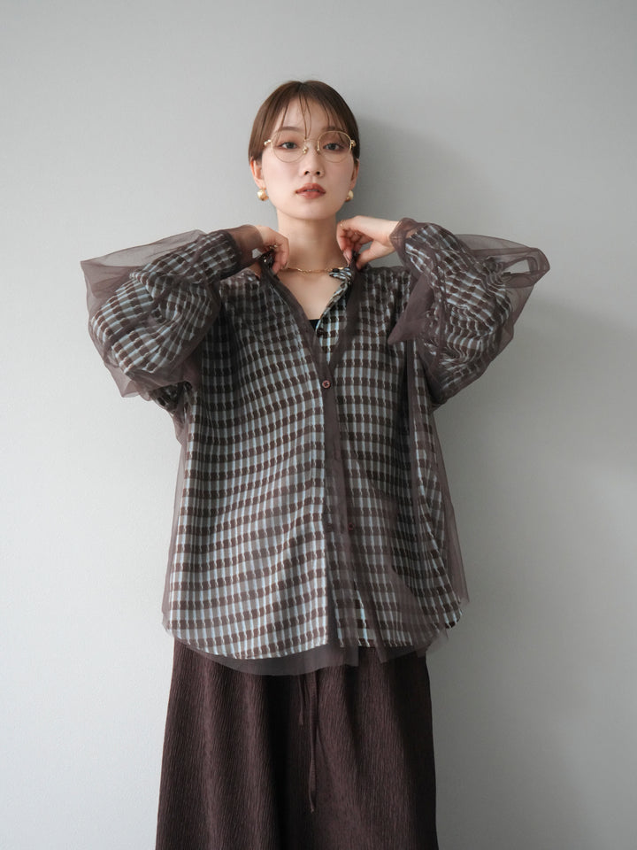 [予約]2WAYスリーブチュールシャツ/ブラウン