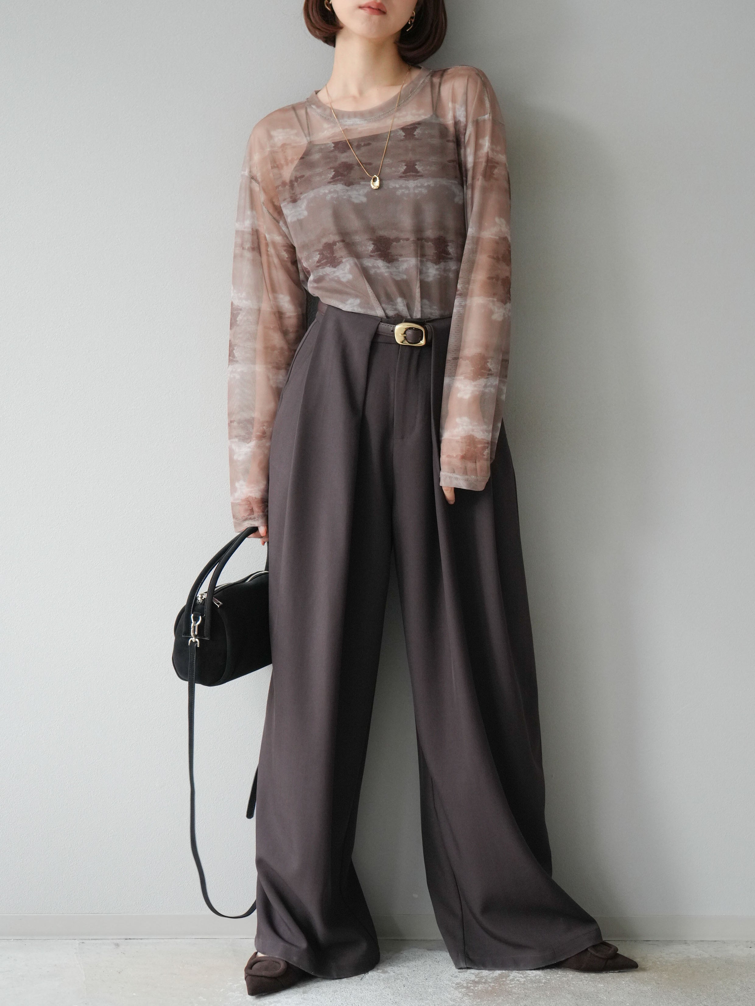 トップス iiimmmiii 予約]ニュアンス柄シアートップス/カーキ – Lumier