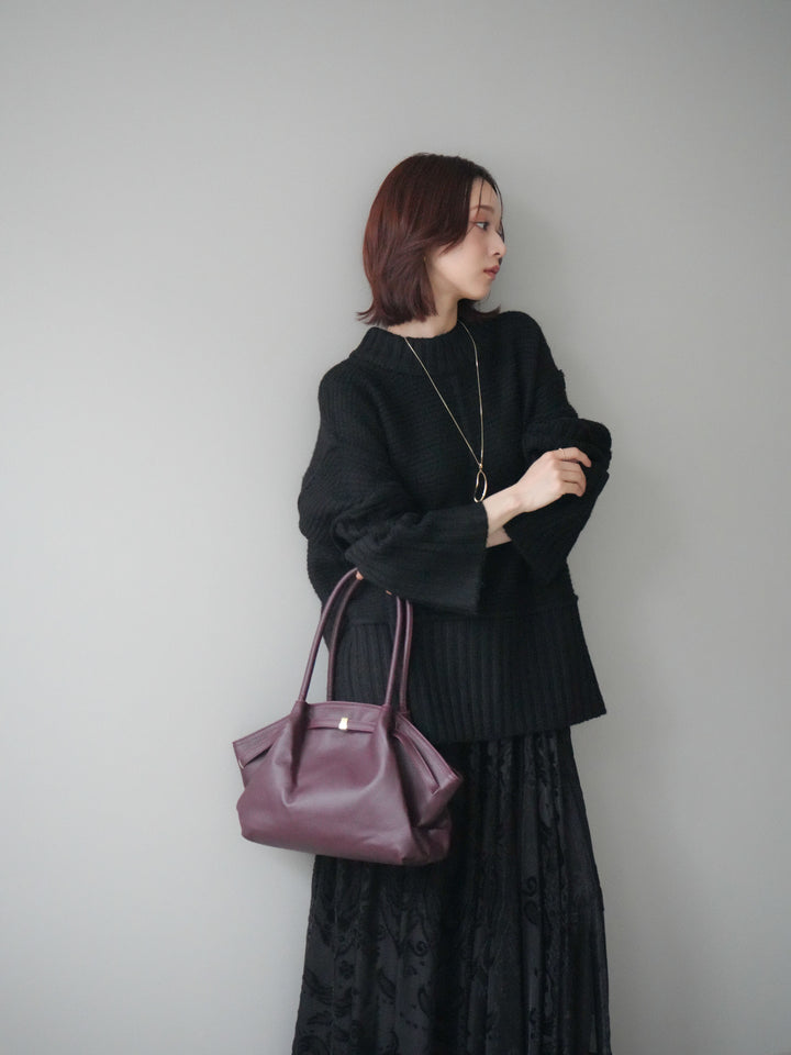 [SET]編み地切替ボトルネックニットプルオーバー+アンティーク柄フロッキーマキシスカート(2set)