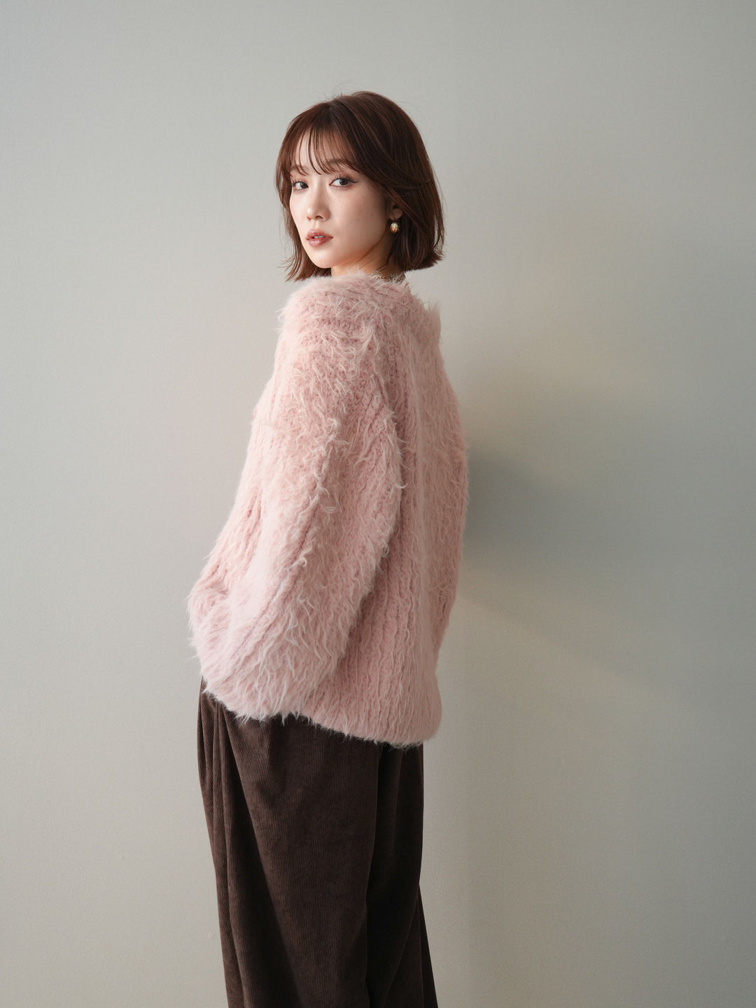 [予約]シャギーオーバーニットカーディガン/pink