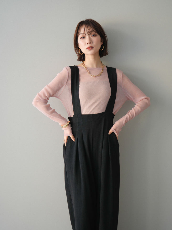 [予約]シボ加工ハイウエストタックサロペット/black