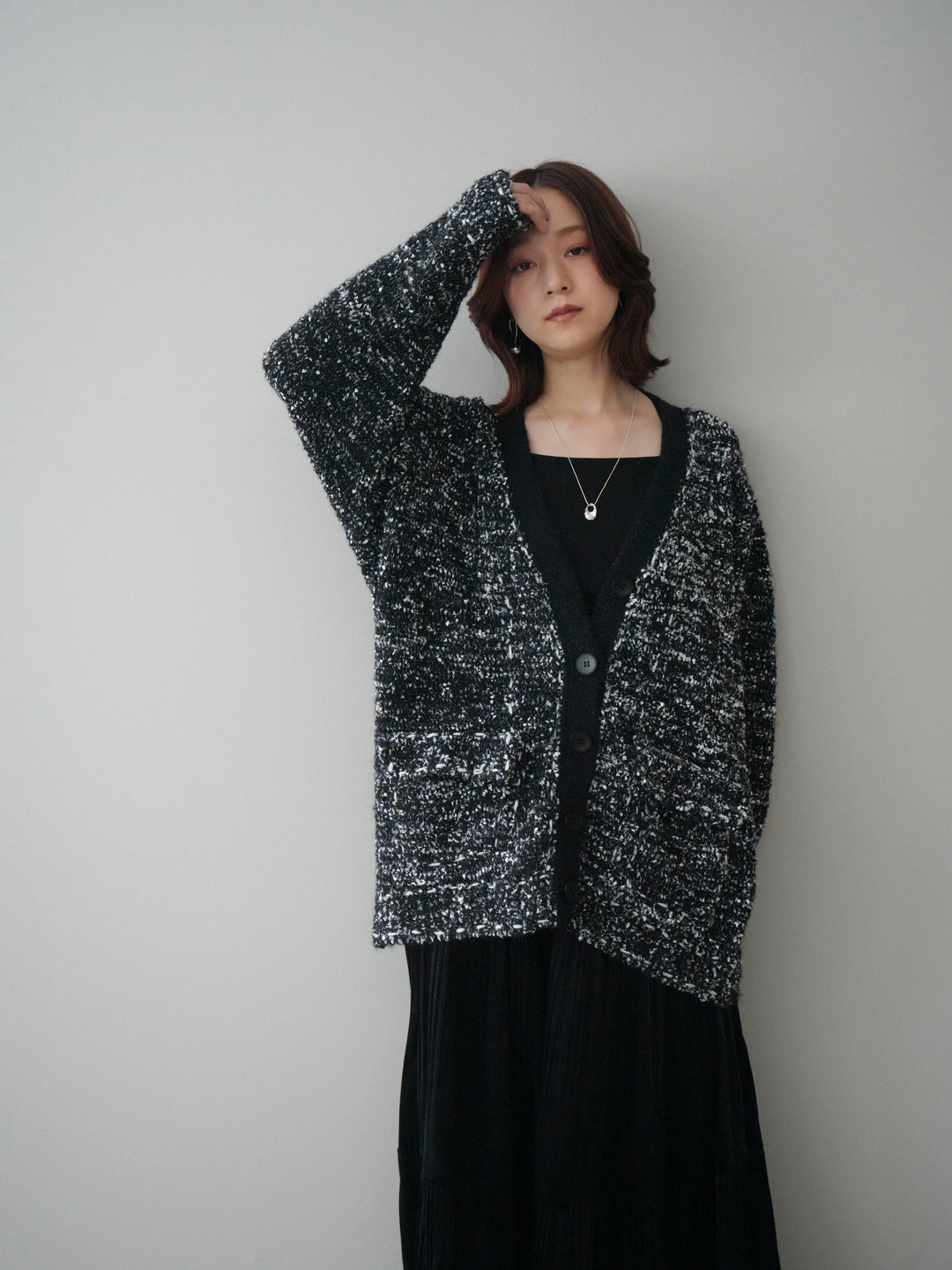 [予約]モールネップニットカーディガン/black