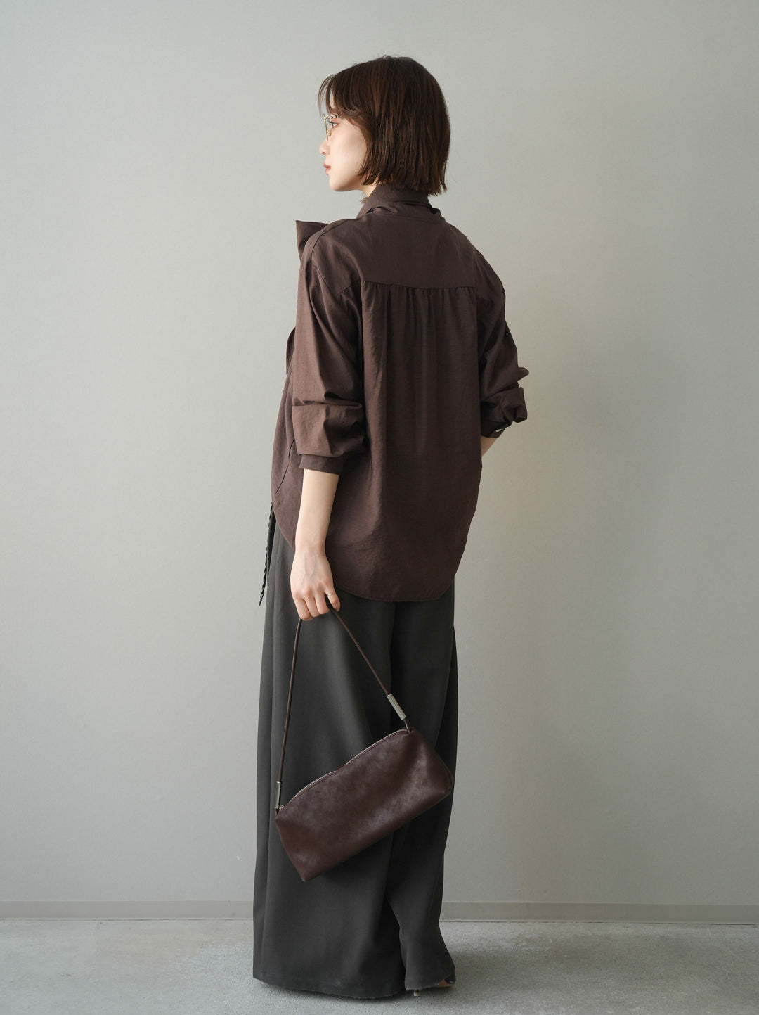 [予約]編み込みベルト付タックワイドパンツ/gray