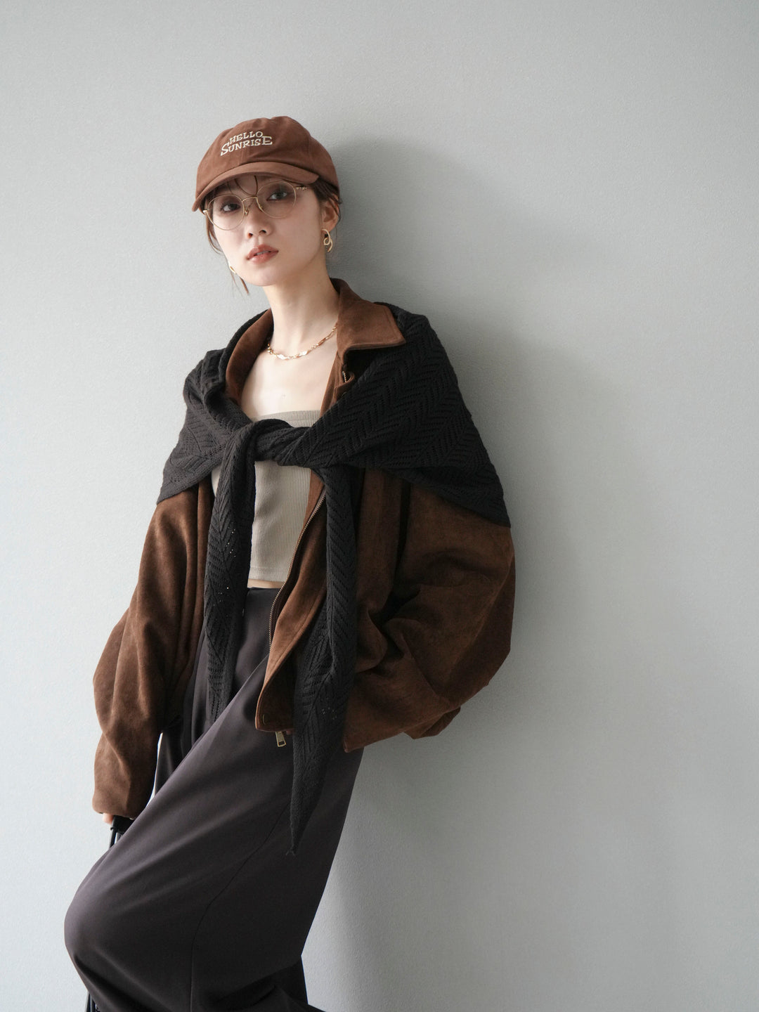 [SET] 麂皮外套+皮帶環設計寬褲（2套）