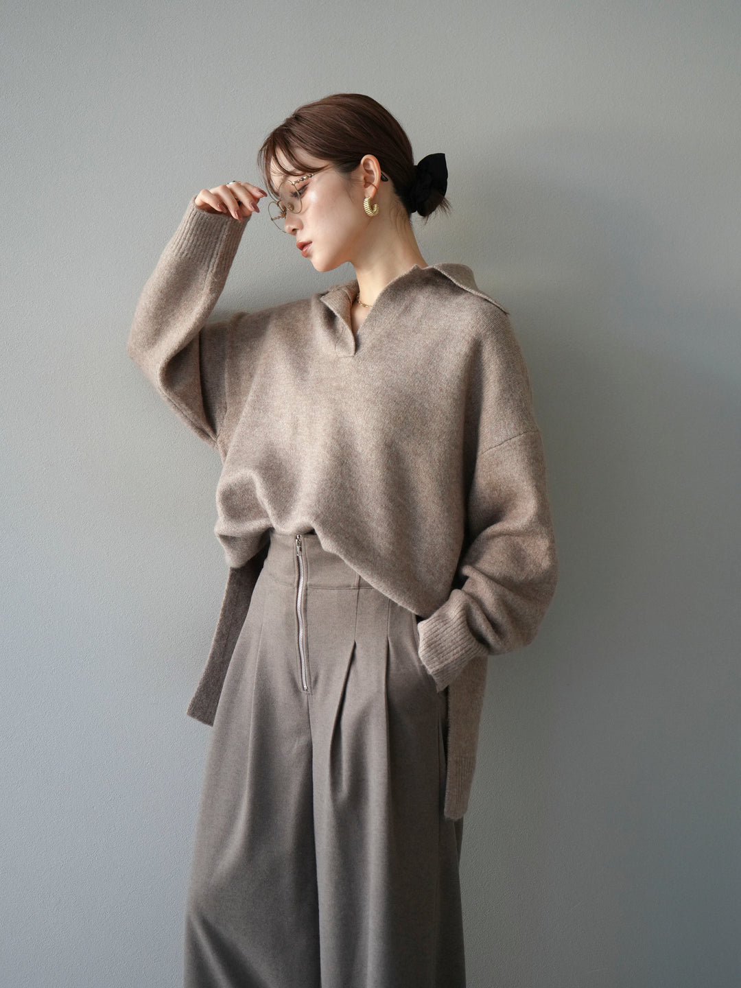 [SET]スキッパーオーバーニットプルオーバー+選べるアクセセット(2set)