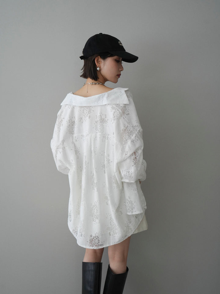 【套裝】提花蕾絲罩衫+繫帶工裝迷你裙（兩件套）