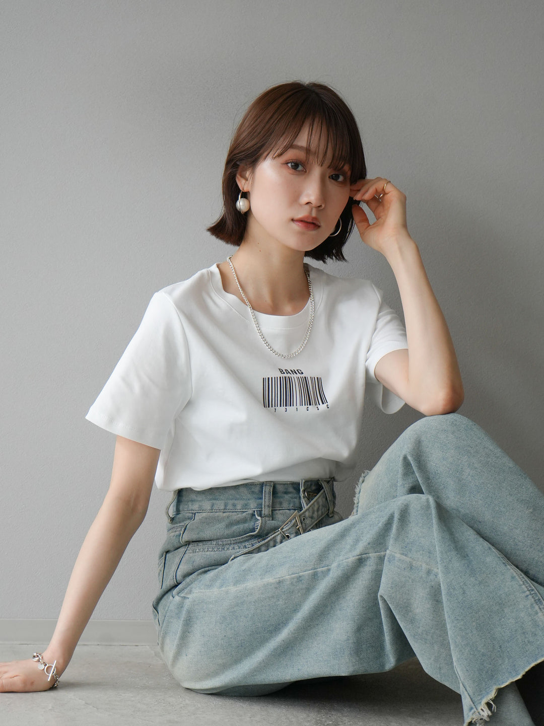 [予約]バーコードプリントTシャツ/ホワイト