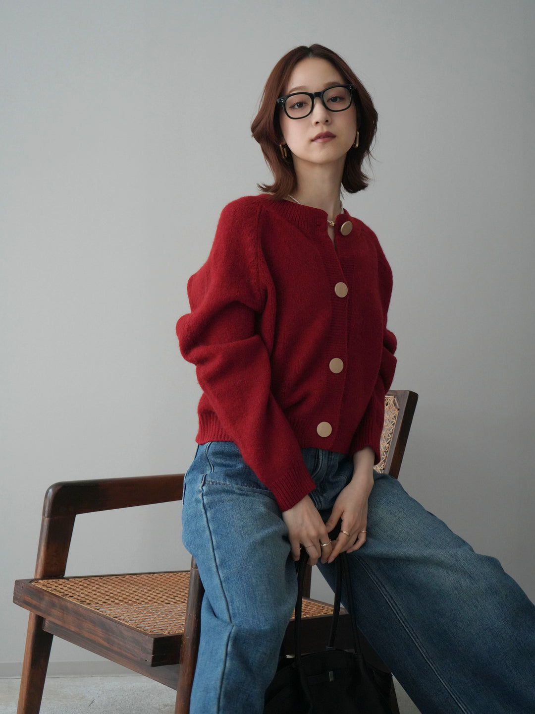 [予約]BIGボタンニットカーディガン/red