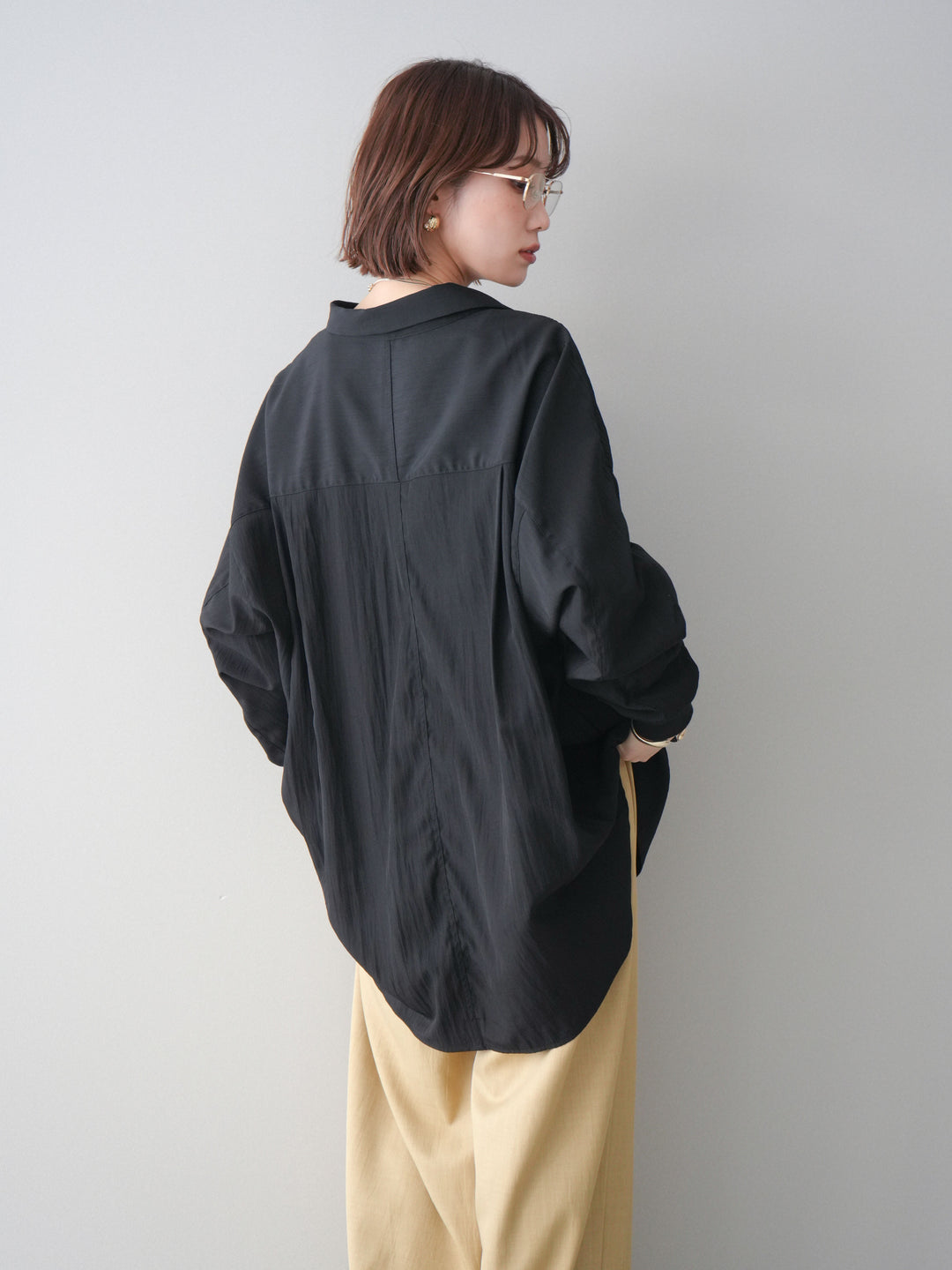 [予約]リブカフスアシンメトリーZIPデザインオーバーシャツ/black