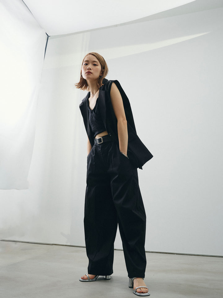 [SET]ステッチデザインベスト+リネンライクカシュクールデザインビスチェ+コクーンワイドチノパンツ(3set)