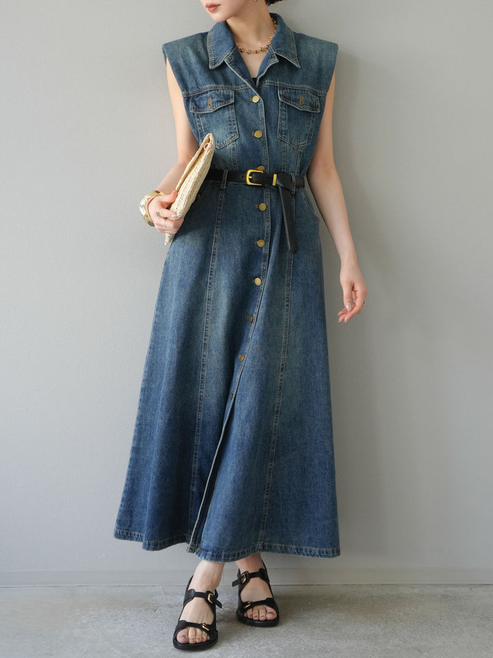 【預購】束帶牛仔襯衫裙/藍色