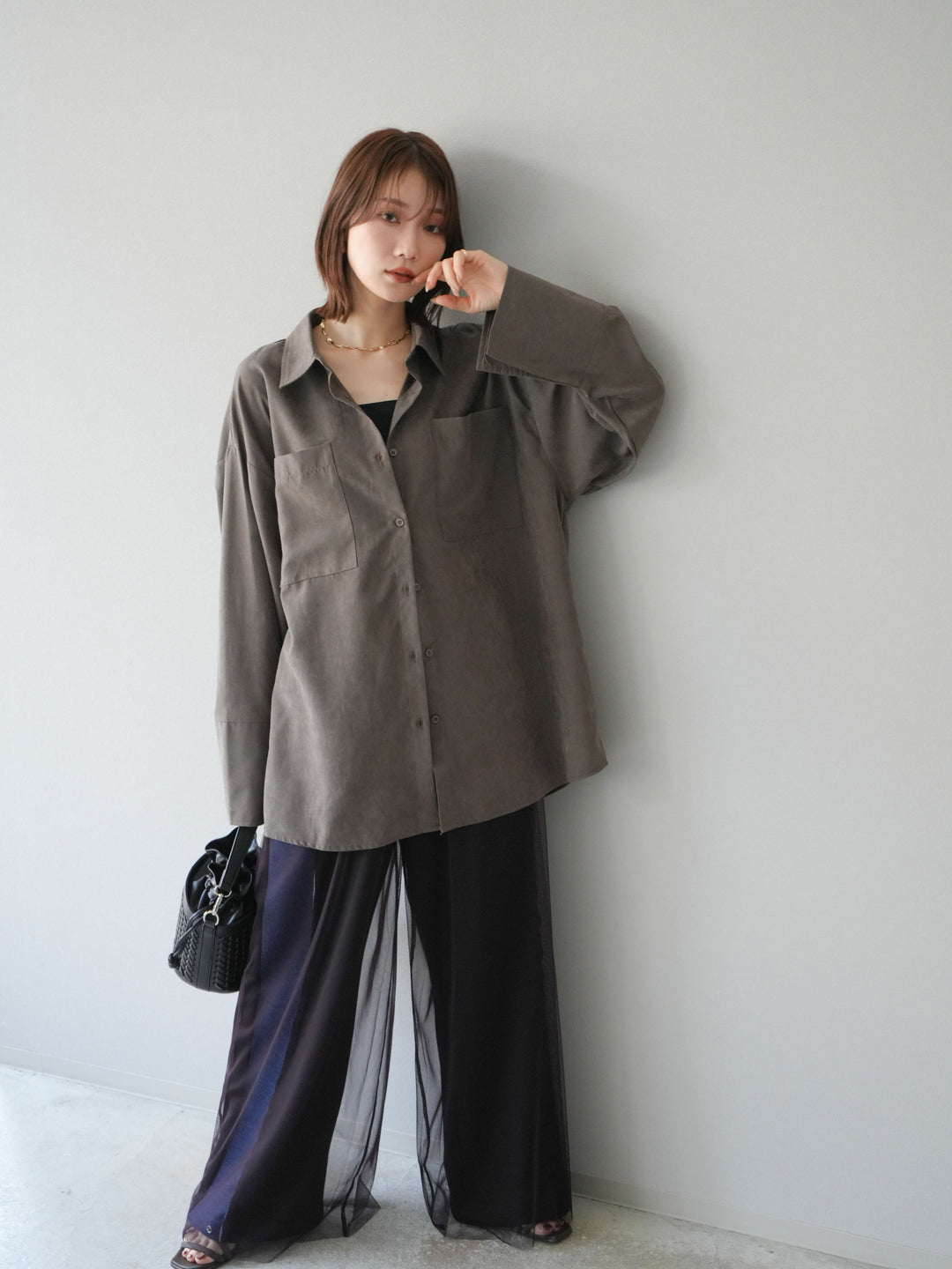 [予約]スエードライクBIGカフスオーバーシャツ/ブラウン