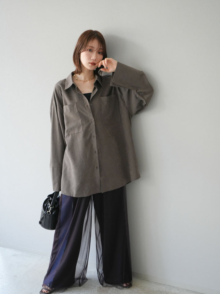 [予約]スエードライクBIGカフスオーバーシャツ/ブラウン
