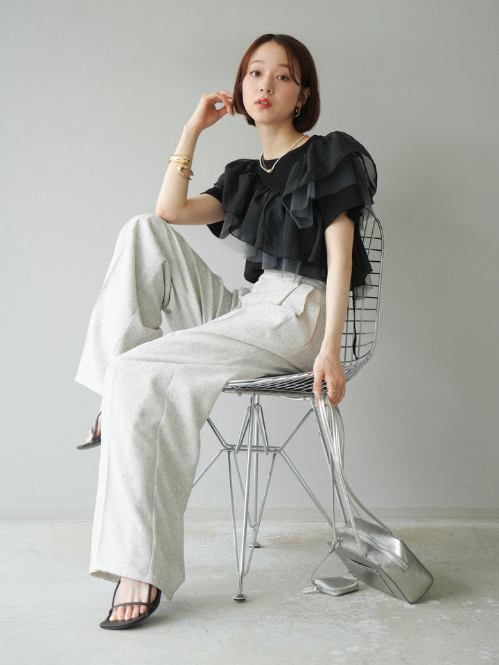 [予約]アシメフリルドッキングカットソー/ブラック
