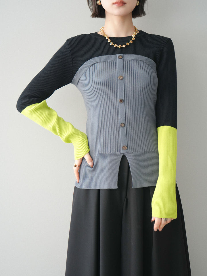 [SET]配色ビスチェドッキングリブニットトップス+選べるアクセセット(2set)