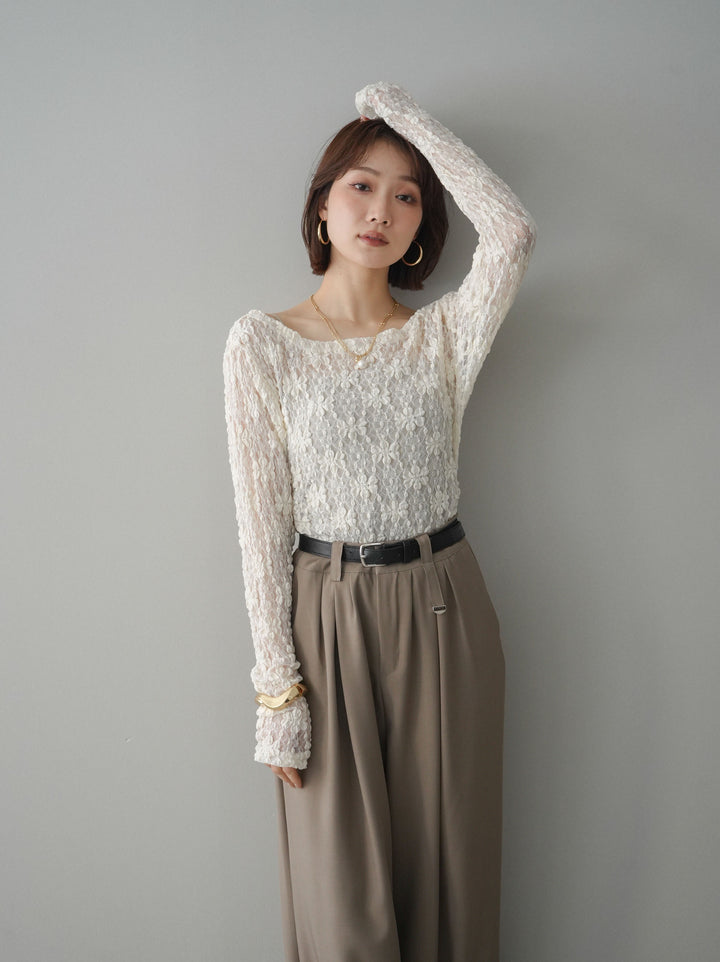 [予約]サイドギャザーレーストップス/ivory