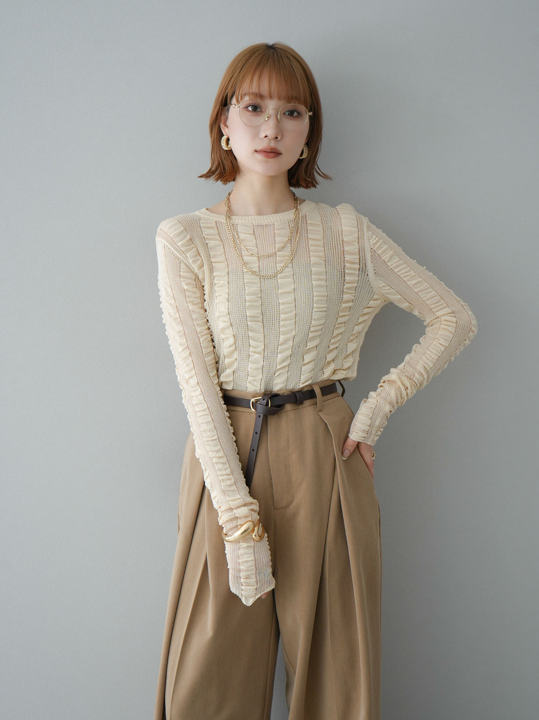 [予約]リネンタッチシャーリングニットトップス/アイボリー