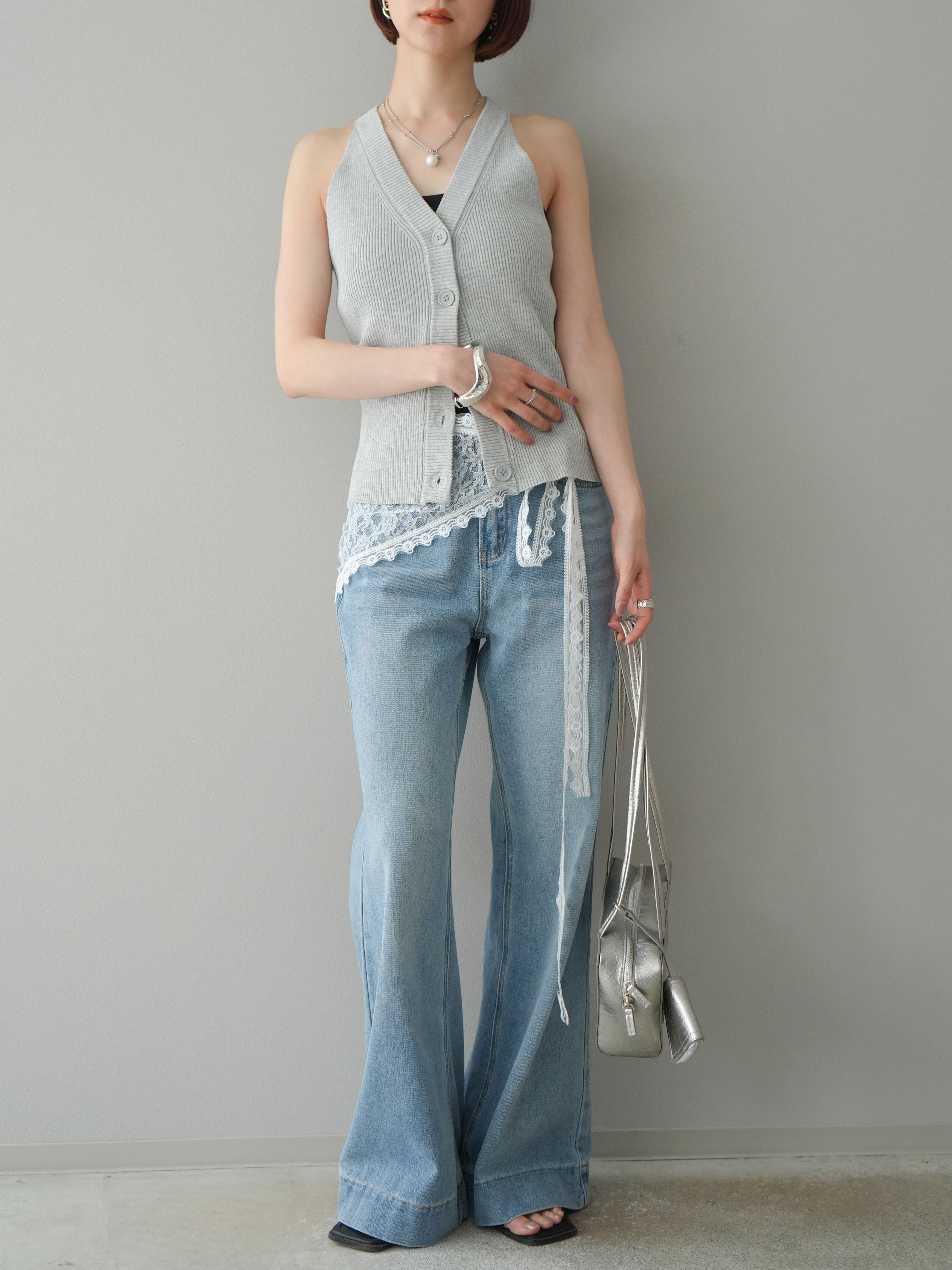 予約]アメスリリブニットカーディガン/グレー – Lumier