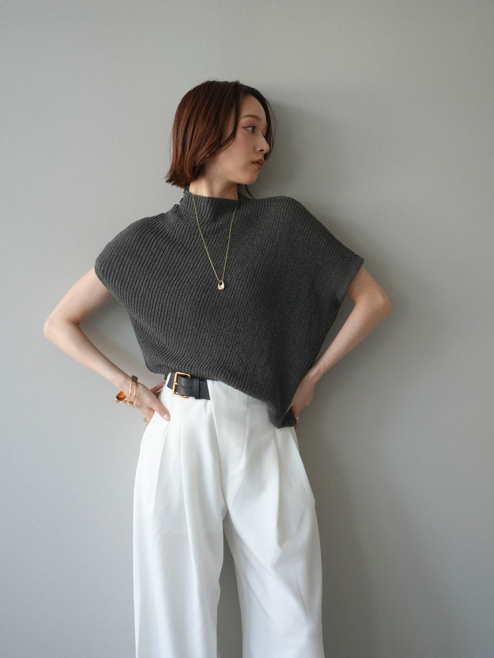 [SET]アシンメトリーローゲージニットトップス+アシンメトリーベルトタックワイドパンツ(2set)