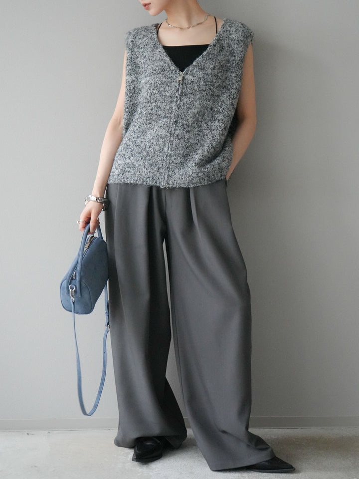 [予約]フロントZIPミックスニットベスト/ブラック