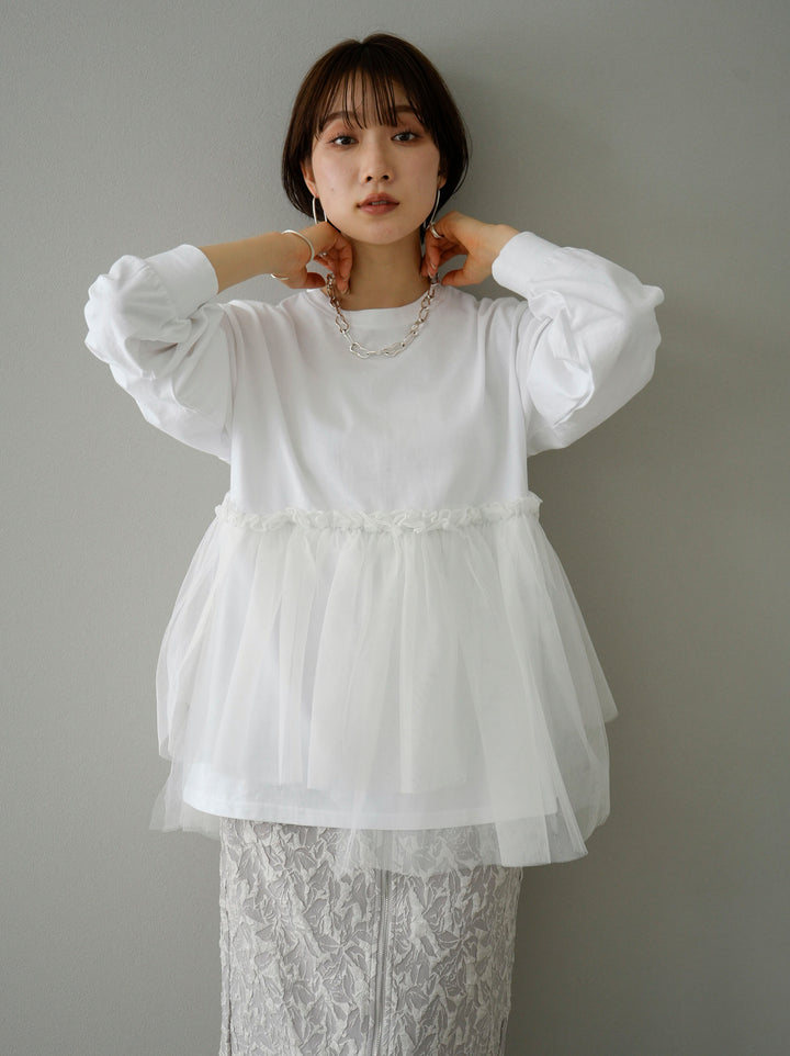 [SET] Tulle docking cut and sew + double zip puffy jacquard skirt (2set)