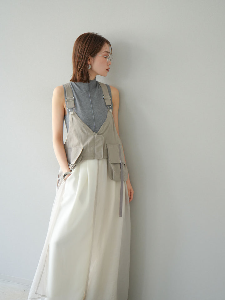 [予約]タクティカルベストオーガンザワンピース/グレージュ