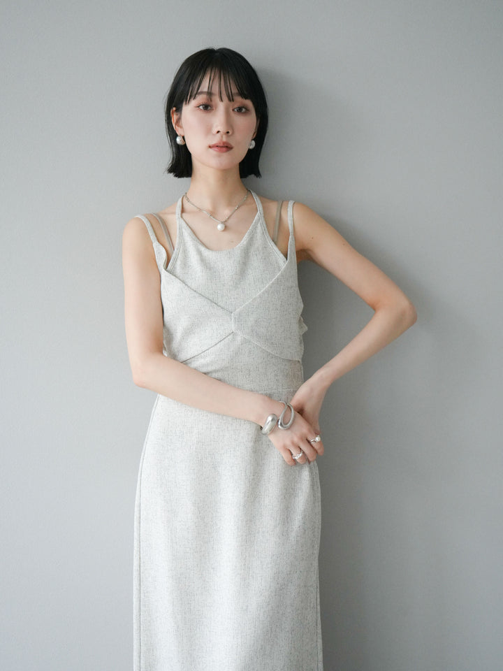 [預購] 夏季粗花呢層疊吊帶洋裝/象牙白