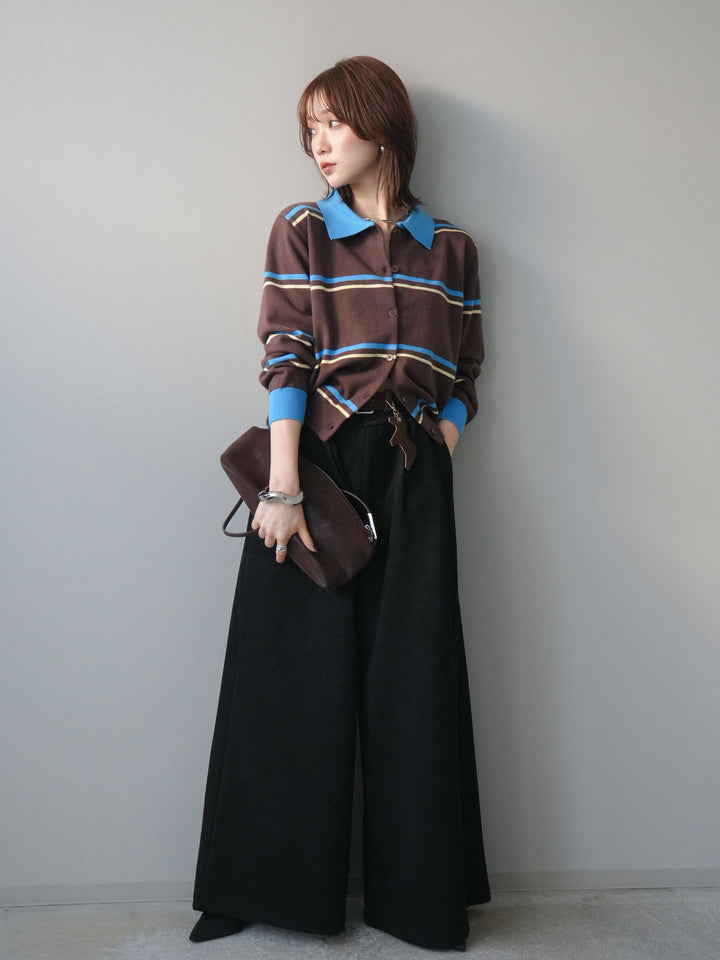 [予約]モチーフベルト付スエードタックワイドパンツ/black