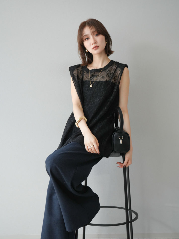 [予約]シャイニーレースプルオーバー/ブラック