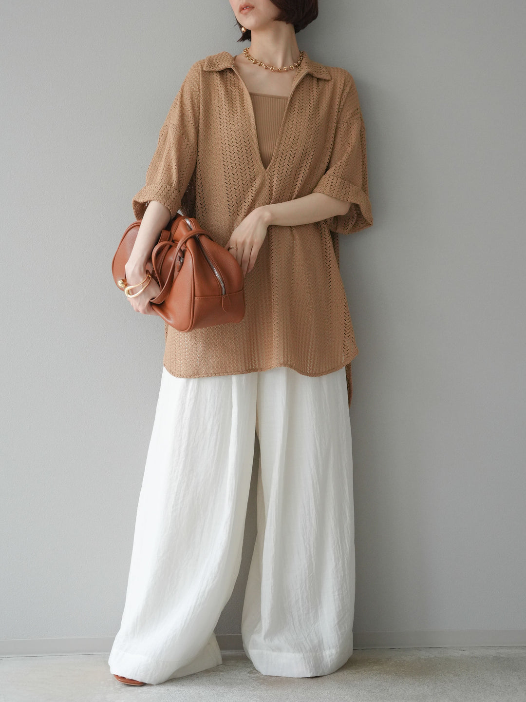 【預購】鏤空蕾絲兩用套頭衫/米色