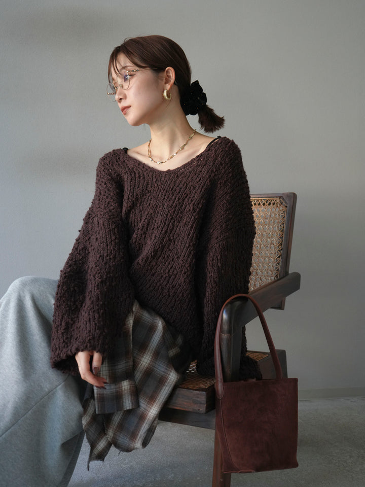 [予約]メランジポコポコニットプルオーバー/brown